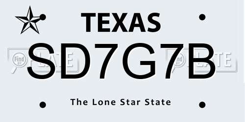 SD7G7B Texas License Plate
