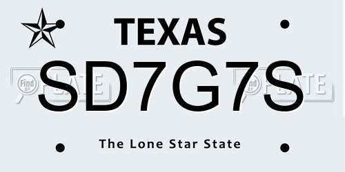 SD7G7S Texas License Plate