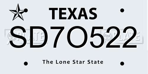 SD7O522 Texas License Plate