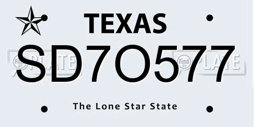 SD7O577 Texas License Plate