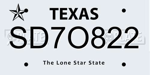 SD7O822 Texas License Plate