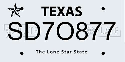 SD7O877 Texas License Plate