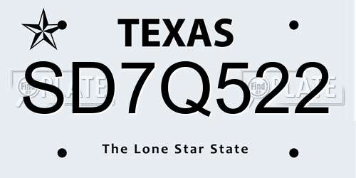 SD7Q522 Texas License Plate