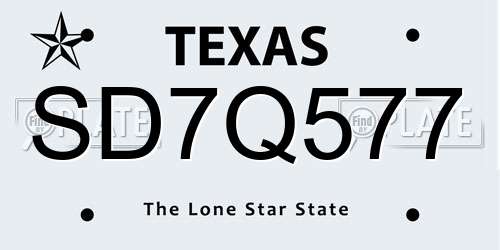 SD7Q577 Texas License Plate