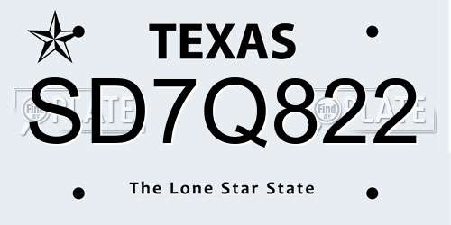 SD7Q822 Texas License Plate