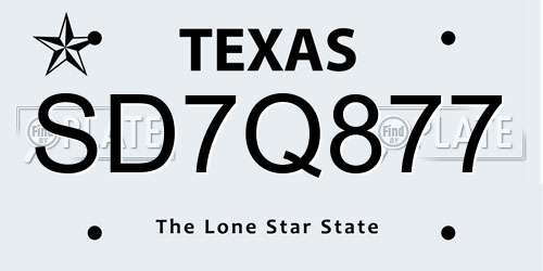 SD7Q877 Texas License Plate