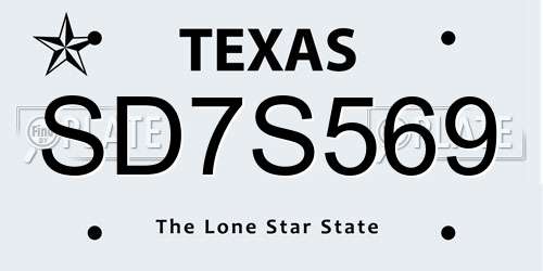 SD7S569 Texas License Plate