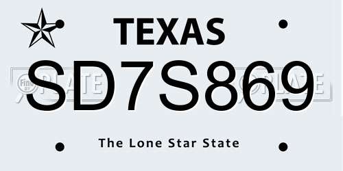 SD7S869 Texas License Plate