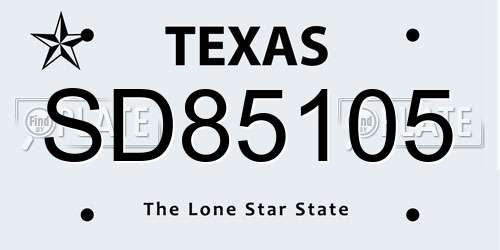 SD85105 Texas License Plate