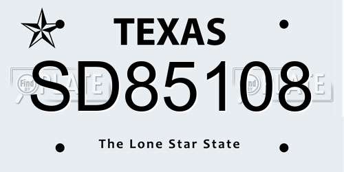 SD85108 Texas License Plate