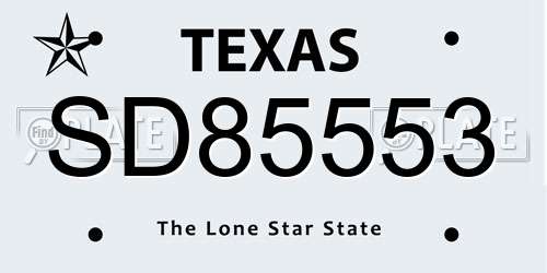 SD85553 Texas License Plate