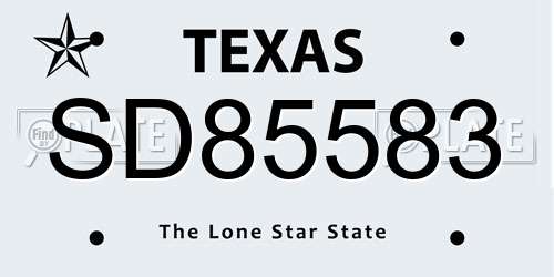 SD85583 Texas License Plate