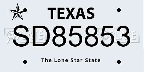 SD85853 Texas License Plate