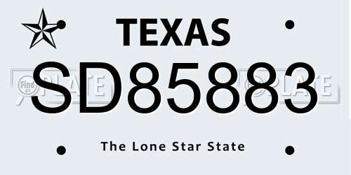 SD85883 Texas License Plate