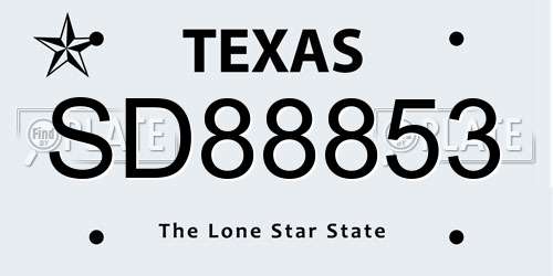SD88853 Texas License Plate