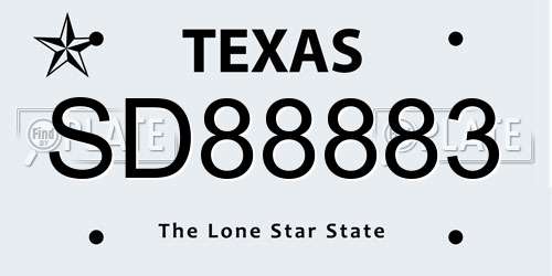 SD88883 Texas License Plate