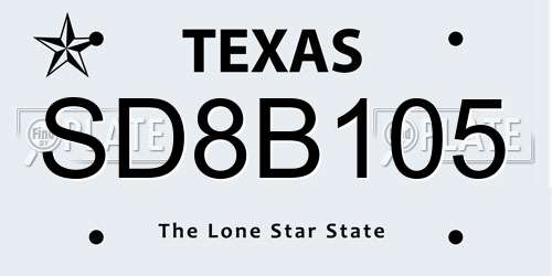 SD8B105 Texas License Plate