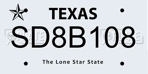 SD8B108 Texas License Plate