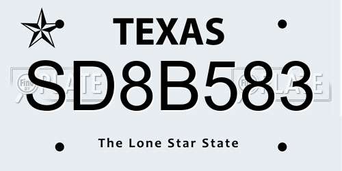 SD8B583 Texas License Plate