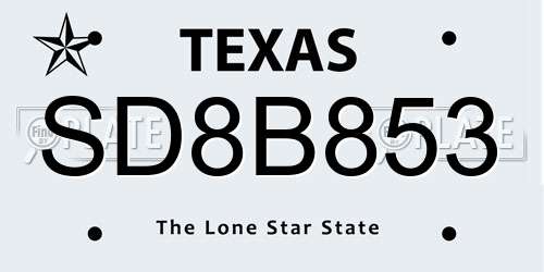 SD8B853 Texas License Plate