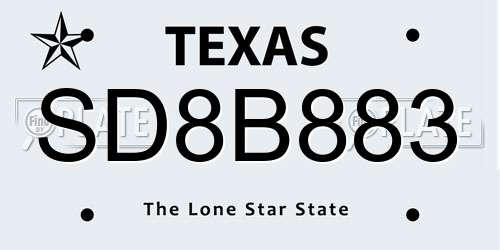 SD8B883 Texas License Plate