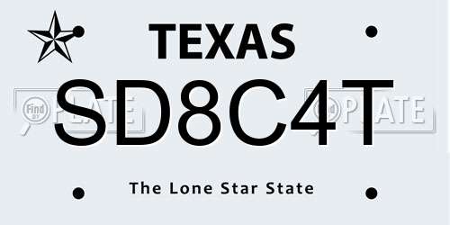 SD8C4T Texas License Plate