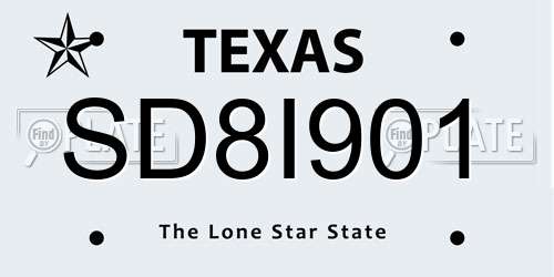 SD8I901 Texas License Plate