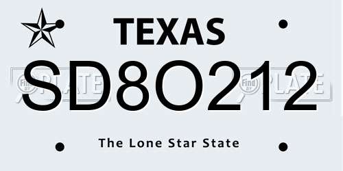 SD8O212 Texas License Plate