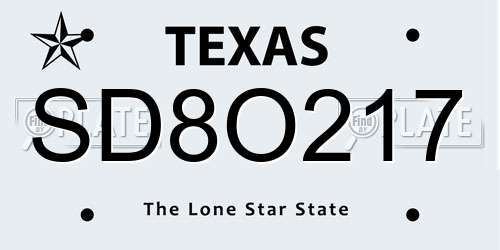 SD8O217 Texas License Plate