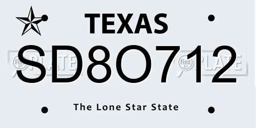 SD8O712 Texas License Plate
