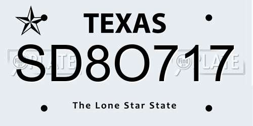 SD8O717 Texas License Plate