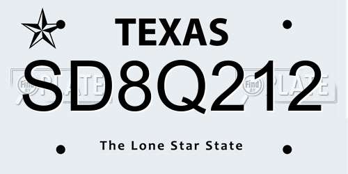 SD8Q212 Texas License Plate
