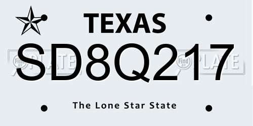 SD8Q217 Texas License Plate