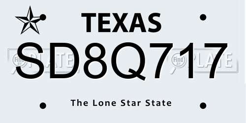 SD8Q717 Texas License Plate