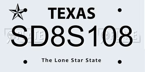 SD8S108 Texas License Plate