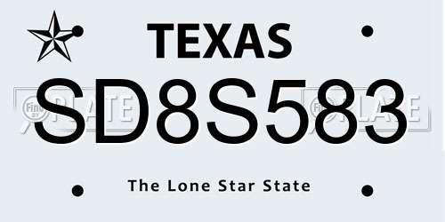 SD8S583 Texas License Plate