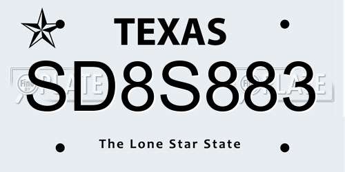 SD8S883 Texas License Plate