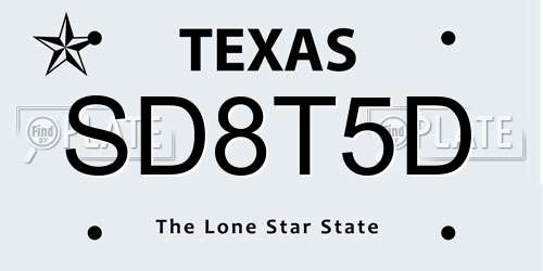 SD8T5D Texas License Plate