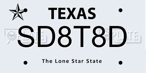 SD8T8D Texas License Plate