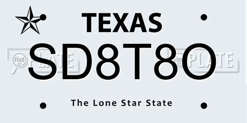 SD8T8O Texas License Plate