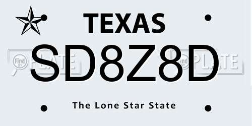 SD8Z8D Texas License Plate