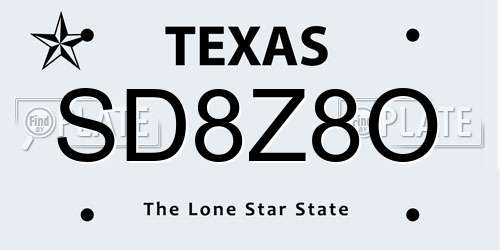 SD8Z8O Texas License Plate