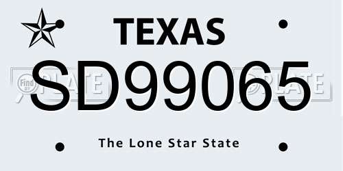 SD99065 Texas License Plate