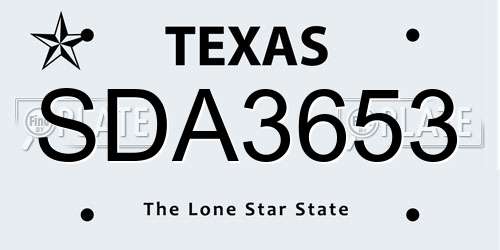 SDA3653 Texas License Plate