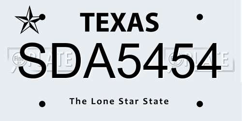SDA5454 Texas License Plate