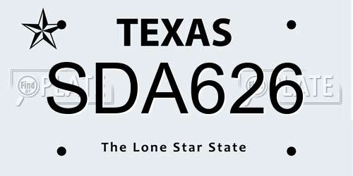SDA626 Texas License Plate