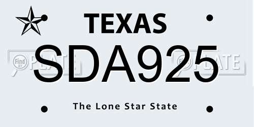 SDA925 Texas License Plate