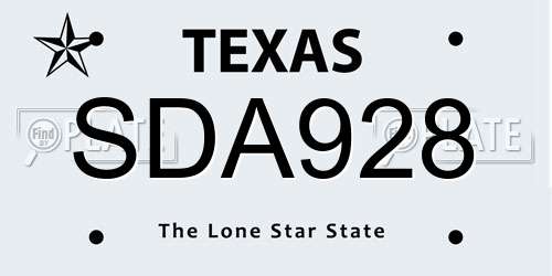 SDA928 Texas License Plate