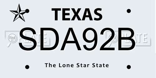 SDA92B Texas License Plate