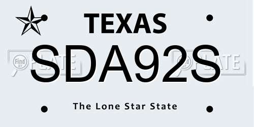SDA92S Texas License Plate